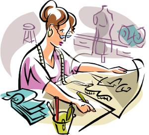 A_Colorful_Cartoon_Seamstress_Designing_a_New_Garment_on_Draft_Paper_Royalty_Free_Clipart_Picture_100615-005147-2080531